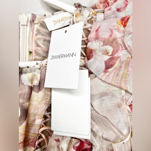 NWT Zimmermann Dancer Laced Midi Ruffled Floral Print Linen And Silk Size 0 - Picture 7 of 13